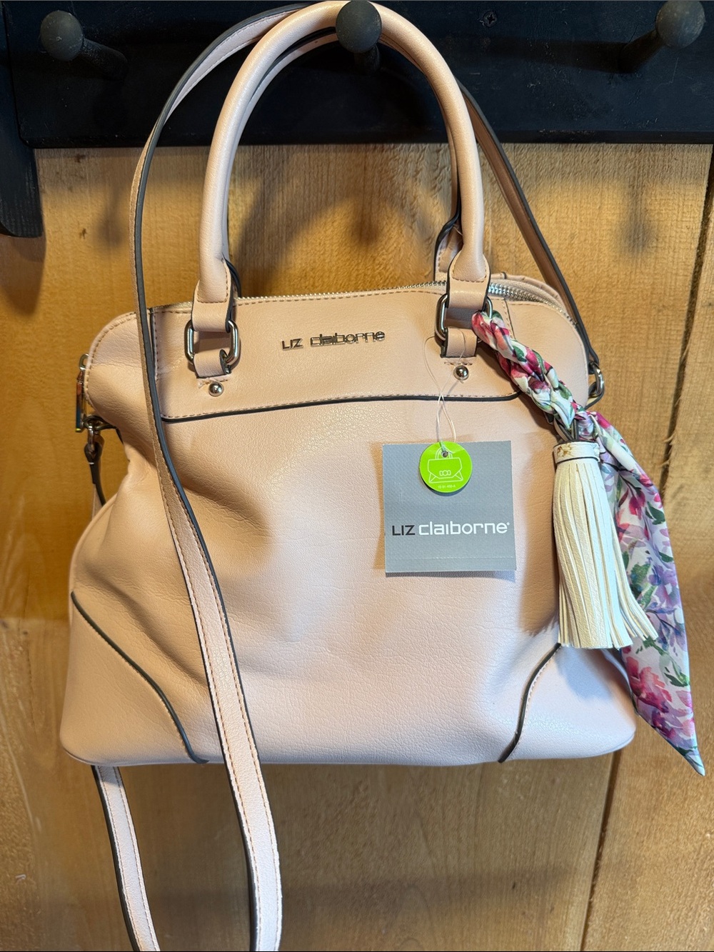 Liz Claiborne Blush Pink Satchel with Floral Scarf and Tassel Charm